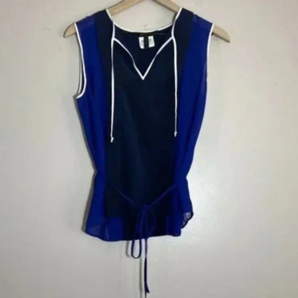 BCBG MAXAZRIA ROYAL BLUE COMBO LULA COLOR BLOCKED BLOUSE TOP SZ XXS - Picture 3 of 9